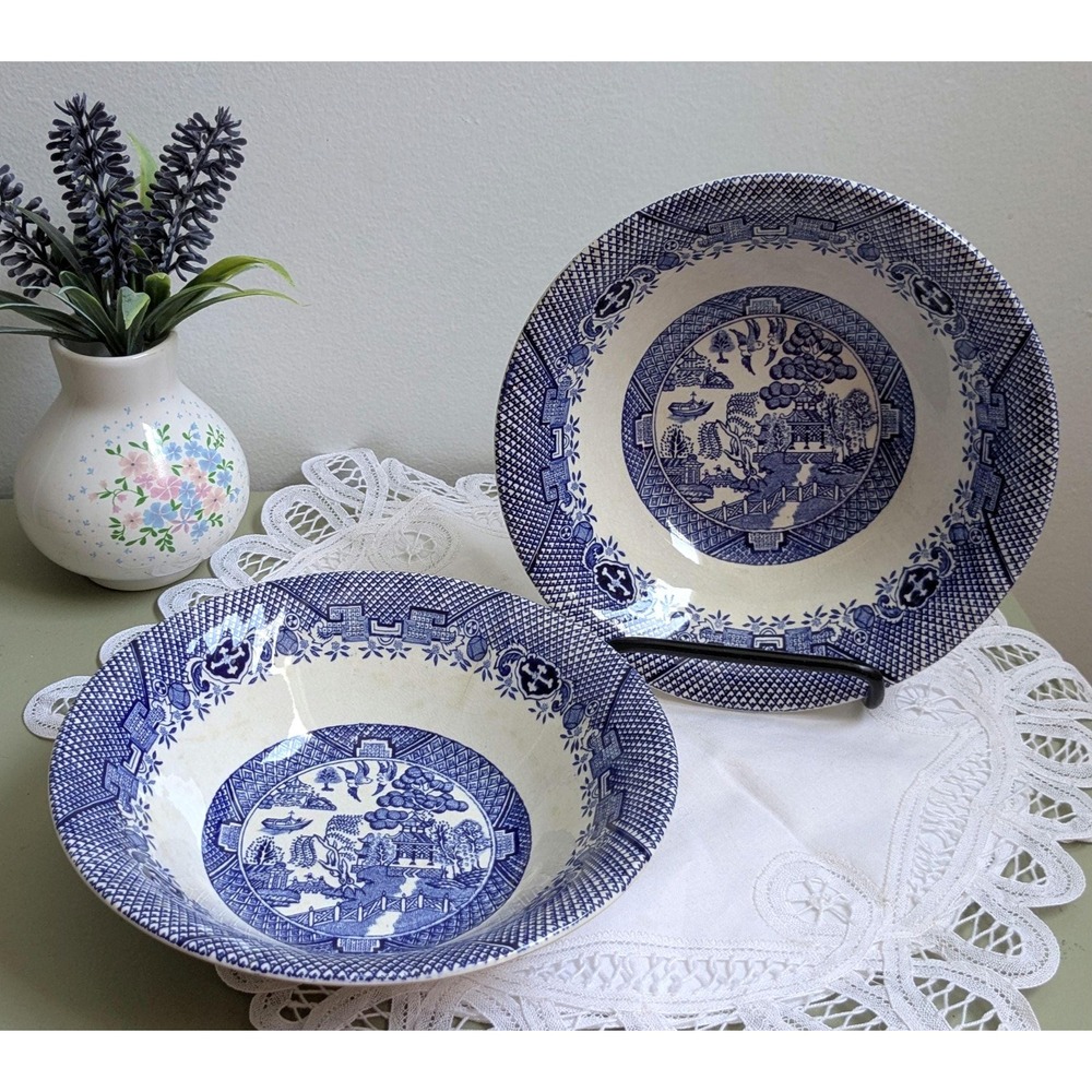 Set of 2 Vintage Blue Willow‎ Soup Bowls, Barratts Staffordshire England